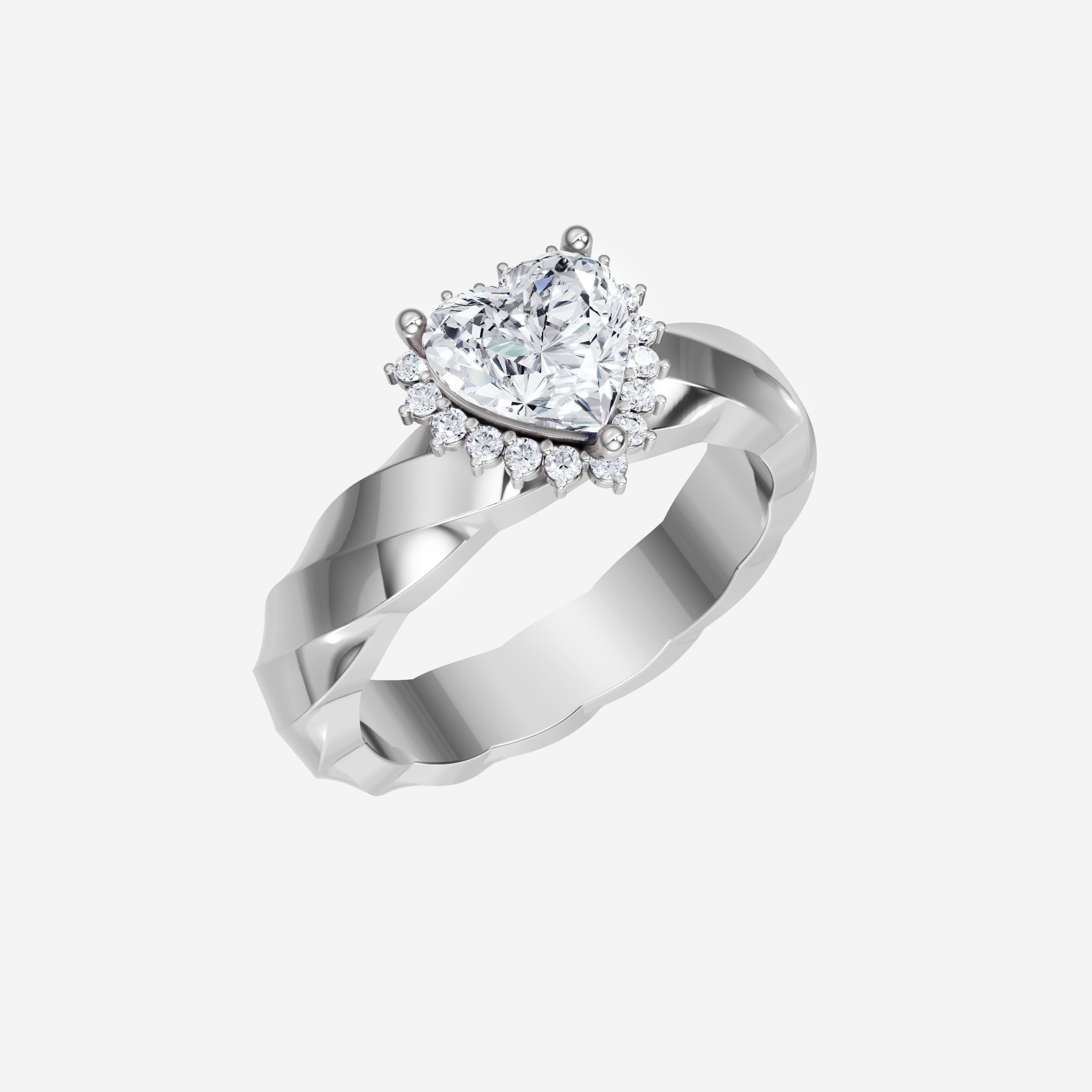 2CT Heart Spark Single Halo Lab Grown Diamond Ring