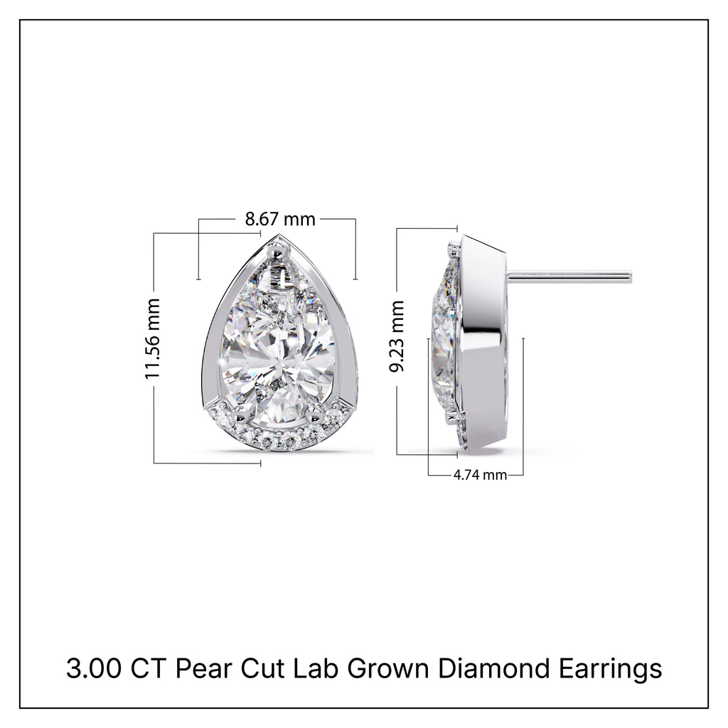 3.00 CT Pear Cut Lab Grown Diamond Earrings