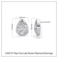 3.00 CT Pear Cut Lab Grown Diamond Earrings