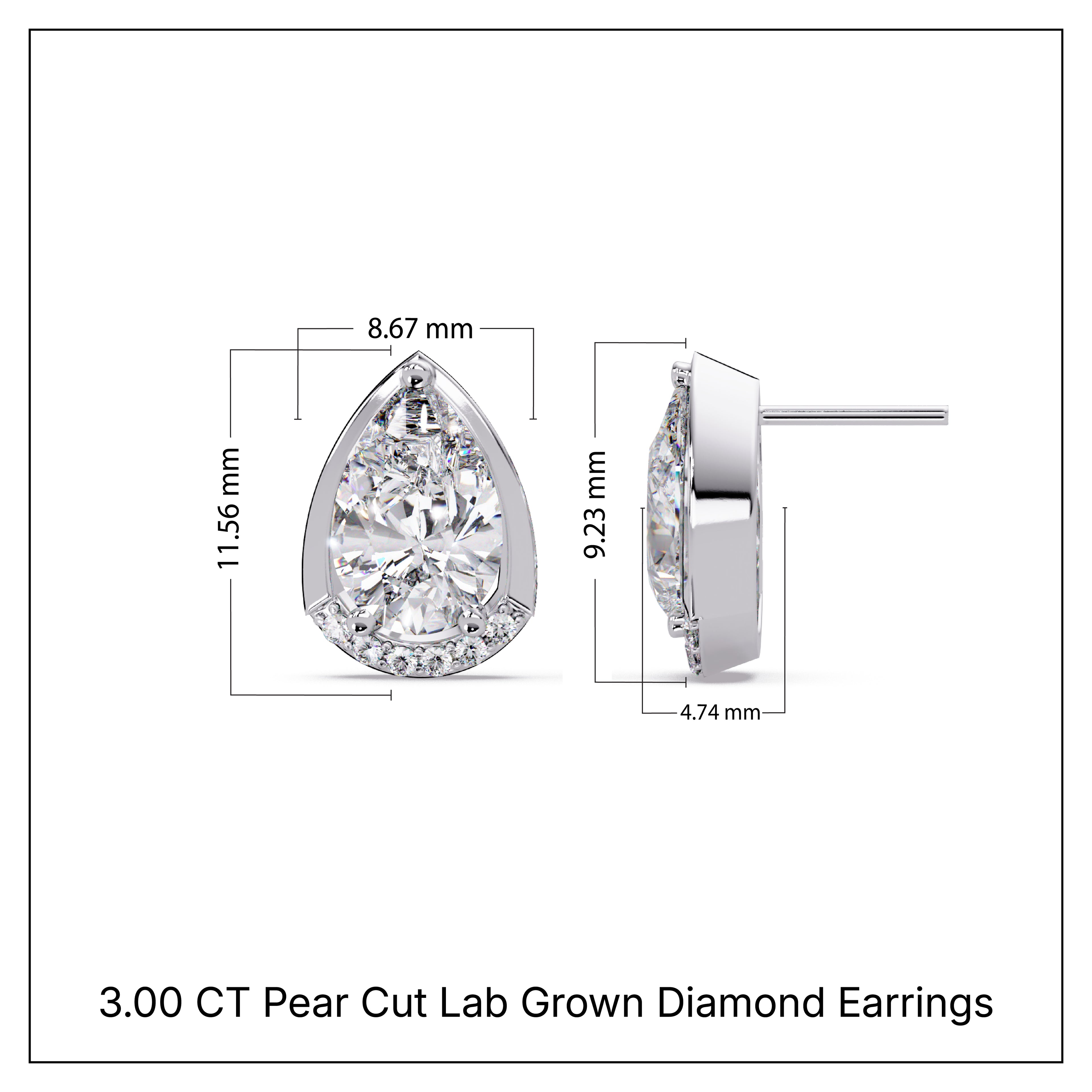 3.00 CT Pear Cut Lab Grown Diamond Earrings
