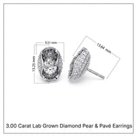 3.00 Carat Lab Grown Diamond Pear & Pavé Earrings