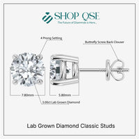 IGI 3.00ct Lab Grown Diamond Classic Studs Screw Back