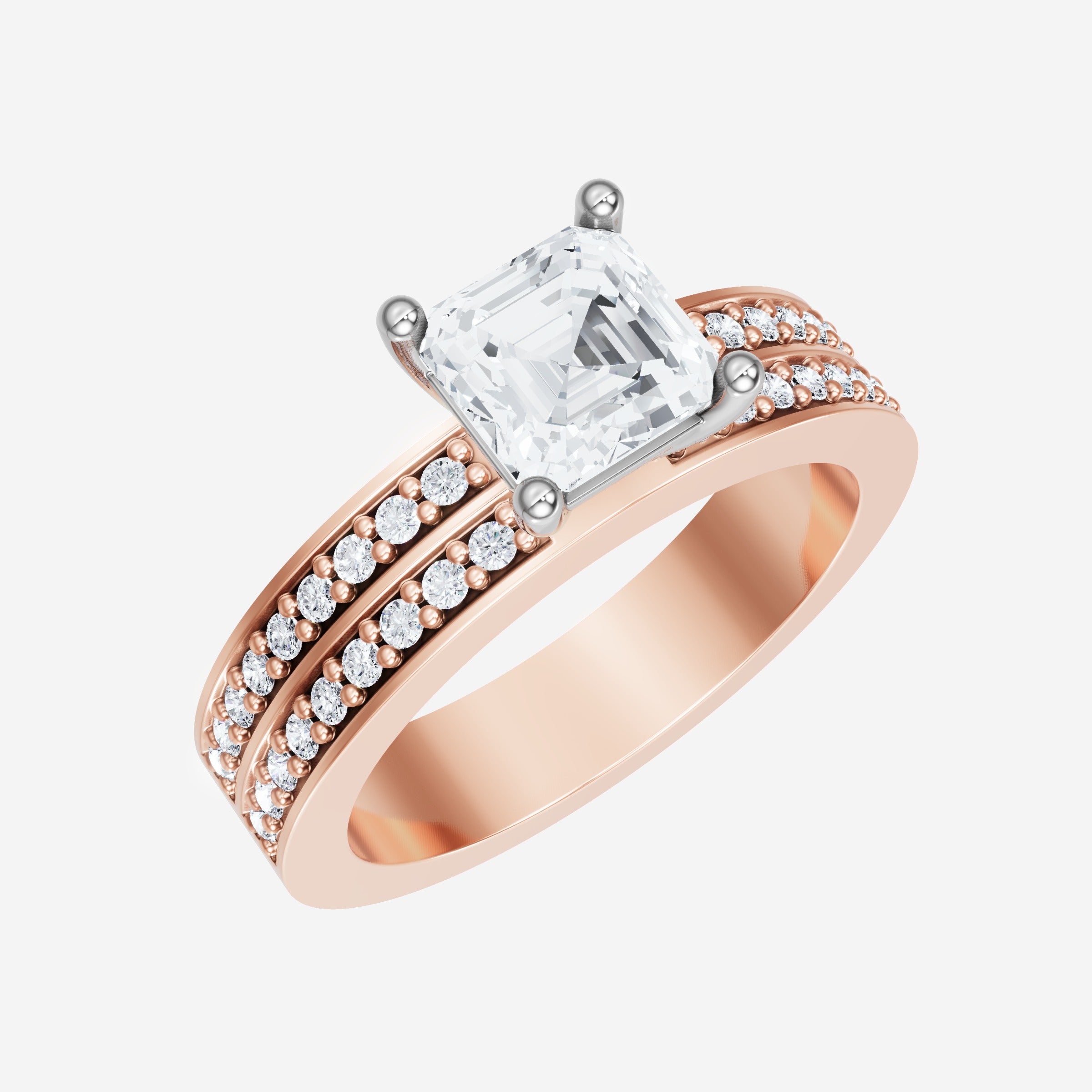 Anillo de halo dividido eterno de Asscher