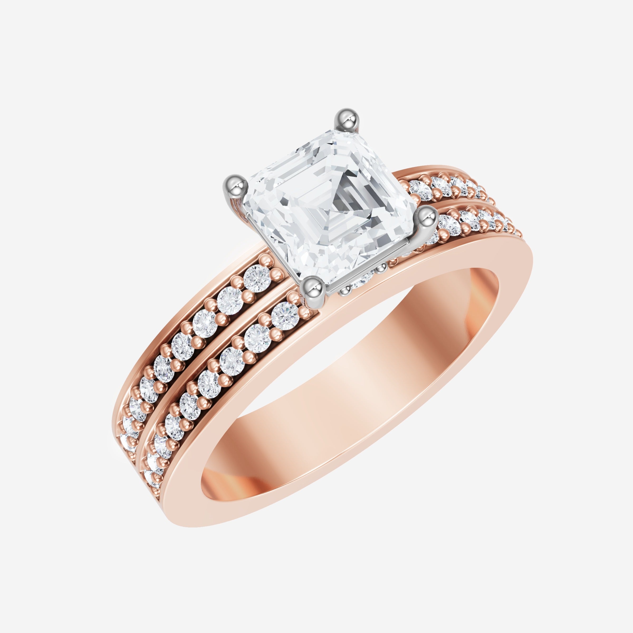 Anillo de halo dividido eterno de Asscher