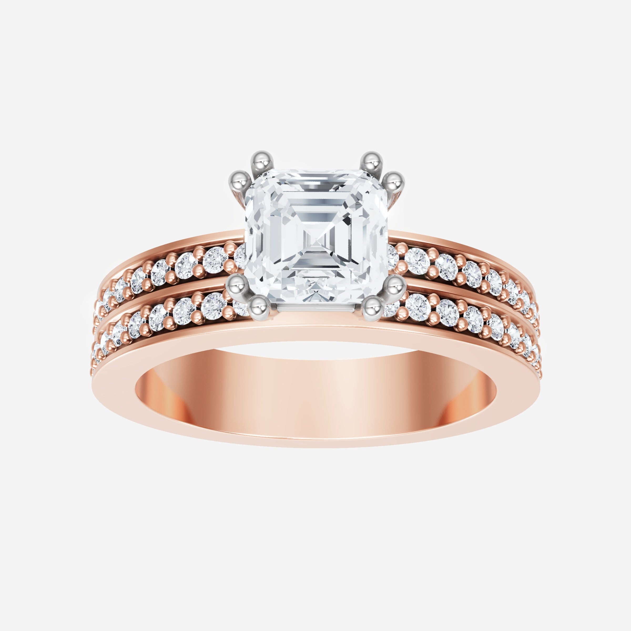 Anillo de halo dividido eterno de Asscher