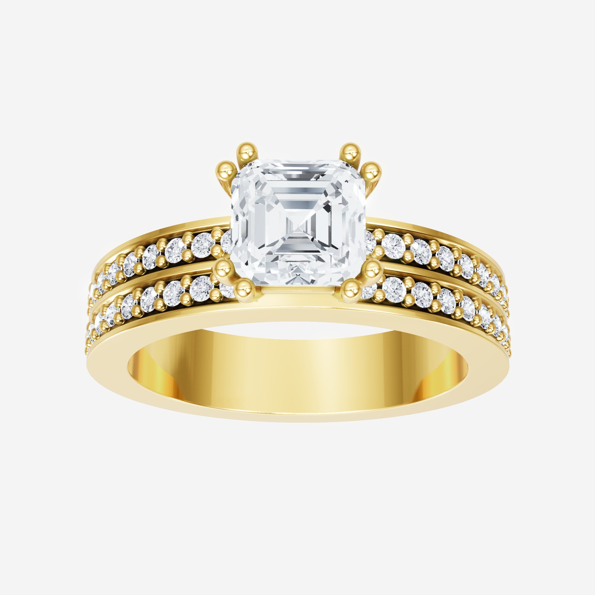 Anillo de halo dividido eterno de Asscher