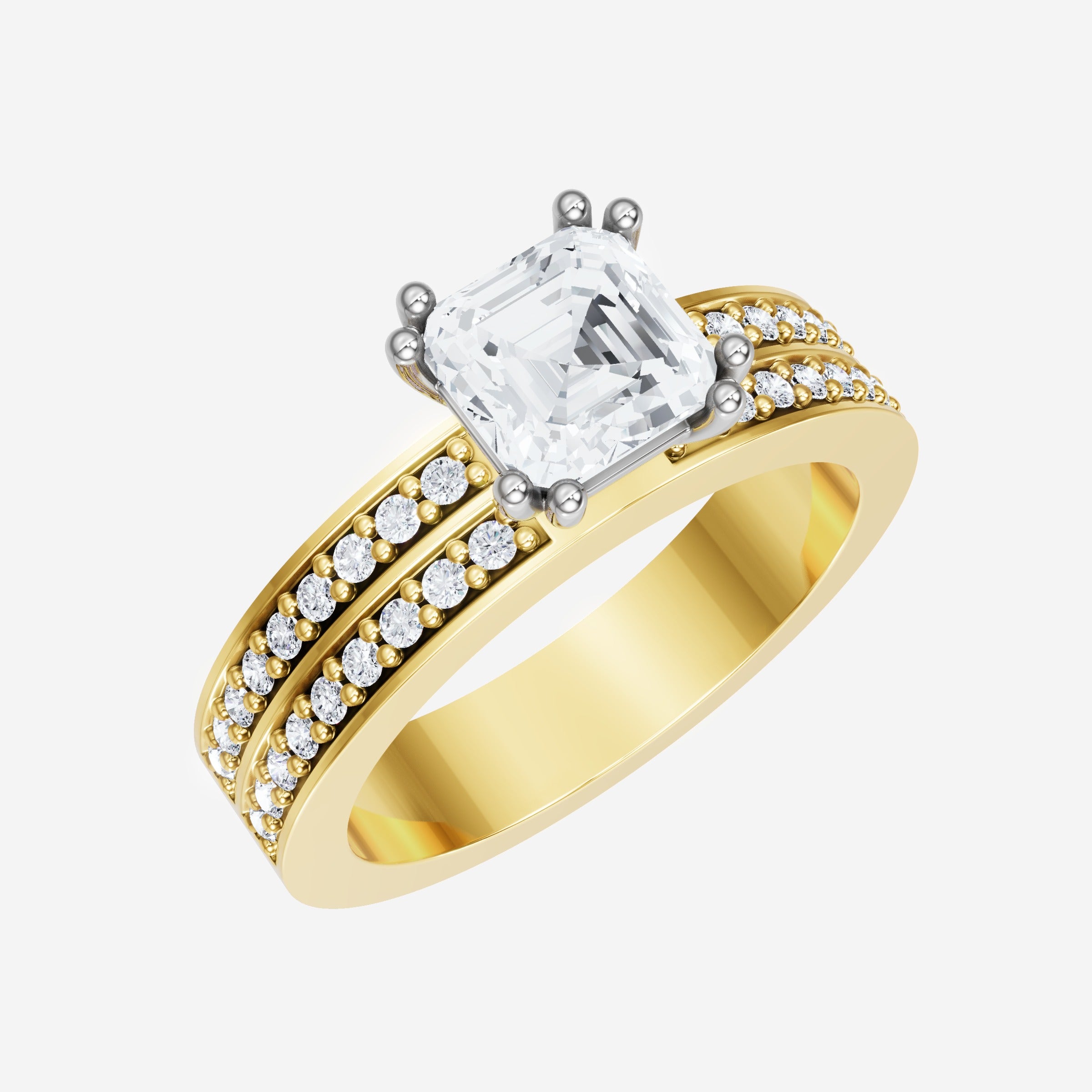 Anillo de halo dividido eterno de Asscher