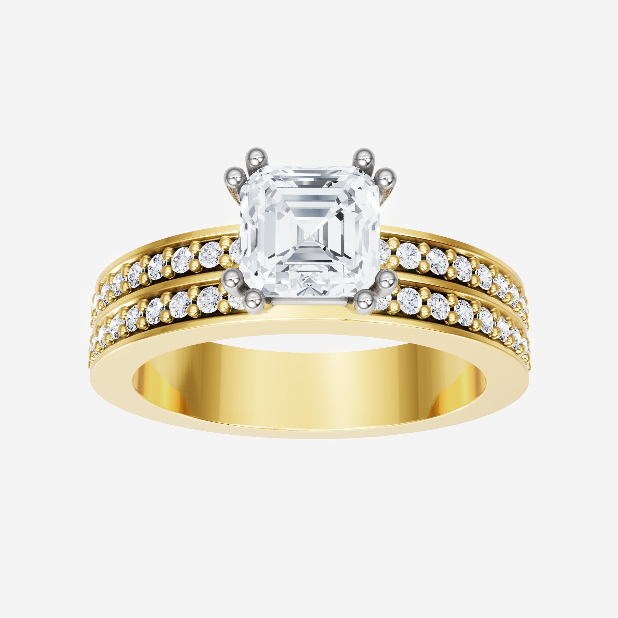 Anillo de halo dividido eterno de Asscher