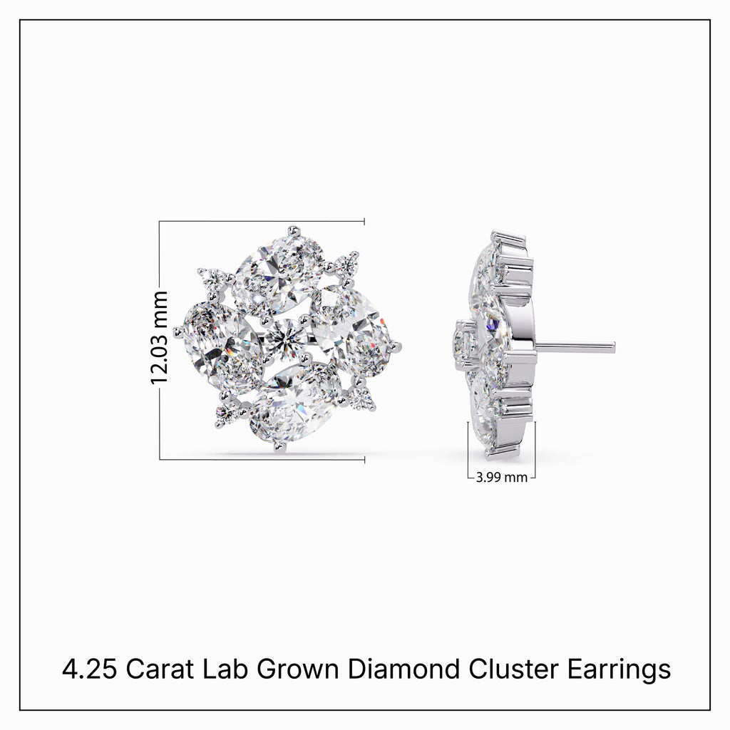 4.25 Carat Lab Grown Diamond Cluster Earrings