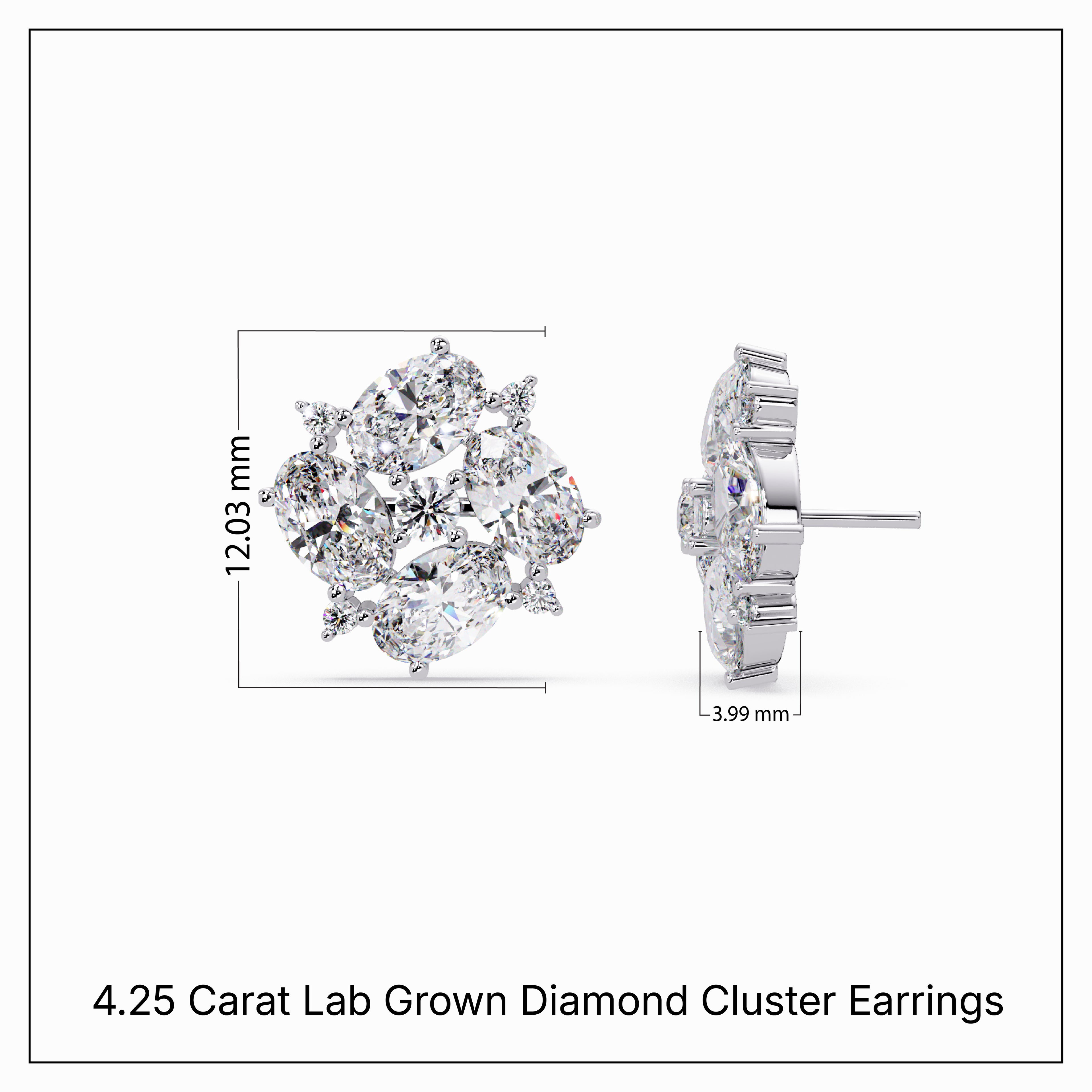 4.25 Carat Lab Grown Diamond Cluster Earrings
