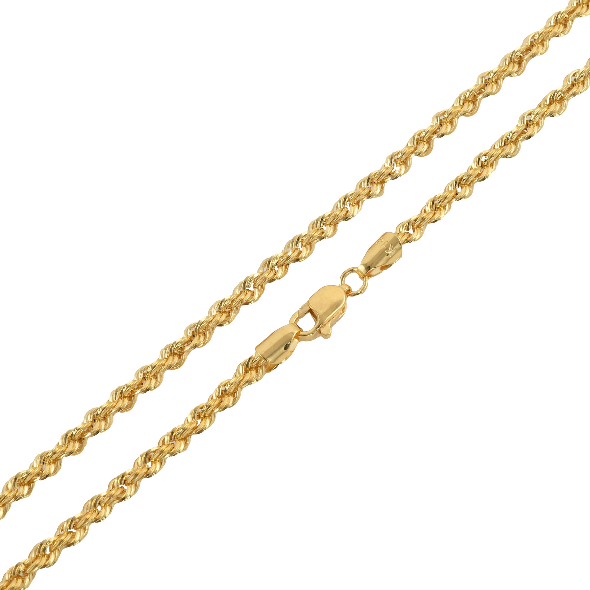 10k Yellow Gold 24'' 3mm Diamond Cut Rope Chain Necklace 5.2gm