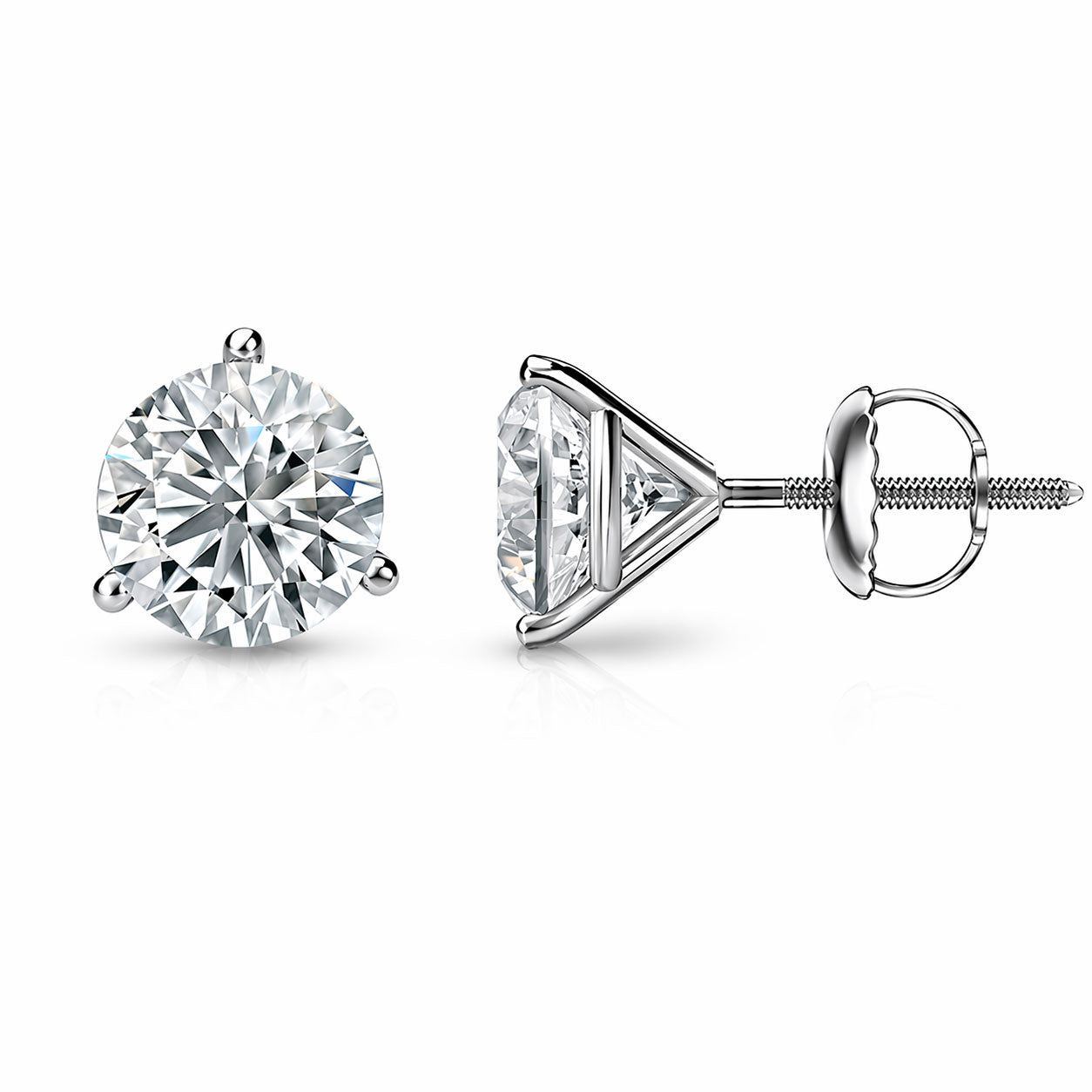 2 Carat Martini 3-Prong Lab Grown Diamond Stud Earrings