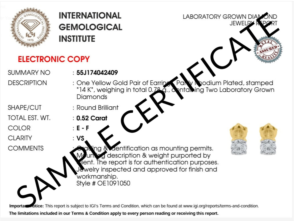 IGI 0.50ct Lab Grown Diamond Stud Earrings Screw and Push Backs