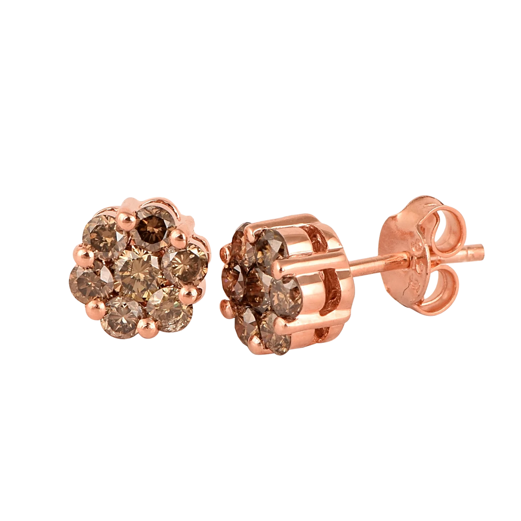 1.00ct Natural Champagne Diamond Pressure Set Flower Earring
