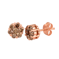 1.00ct Natural Champagne Diamond Pressure Set Flower Earring