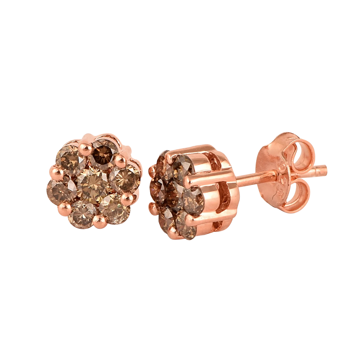 1.00ct Natural Champagne Diamond Pressure Set Flower Earring