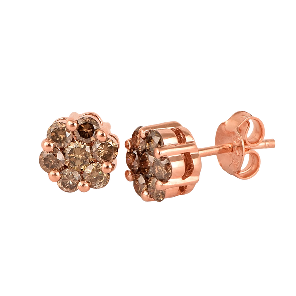 Pendiente de flor con diamantes color champán natural de 1,00 ct engastados a presión