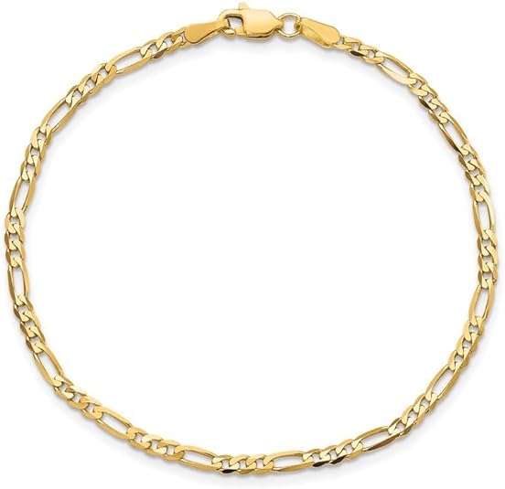 Pulsera Figaro de oro amarillo de 14 k (7 pulgadas - 7,5 pulgadas)