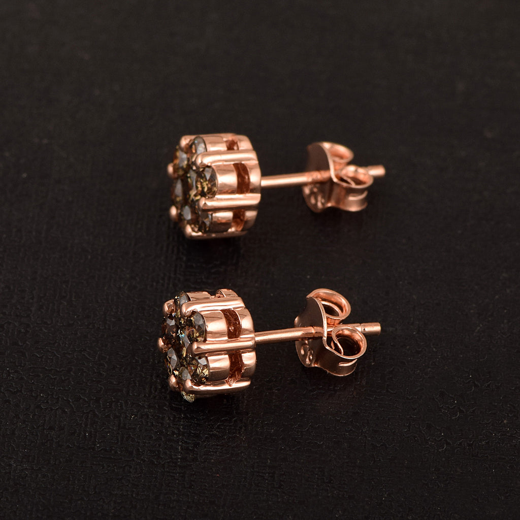 Champagne Diamond Pressure Set Flower Earring