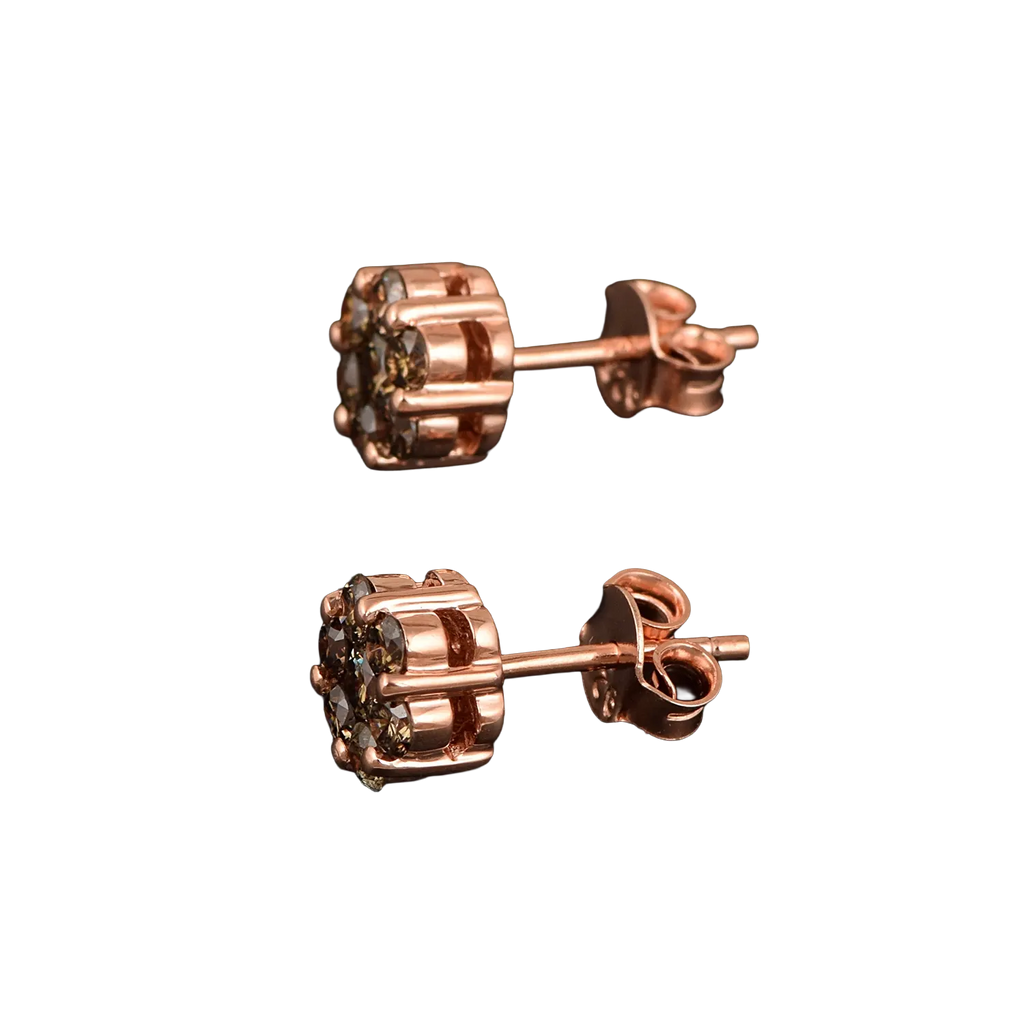 1.00ct Natural Champagne Diamond Pressure Set Flower Earring