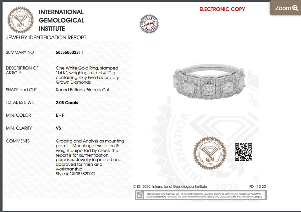 Anillo de banda de talla princesa con diamantes cultivados en laboratorio de 2,00 ct