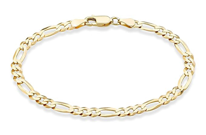 Italian 14K Real Yellow Gold Figaro Bracelet 8 Inch
