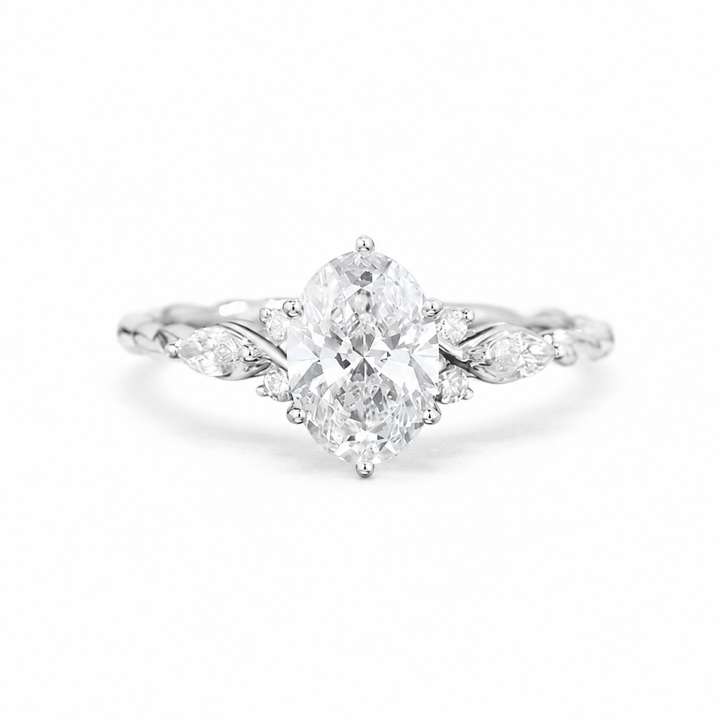 Oval Cut Lab Grown Diamond Vine Engagement Ring
