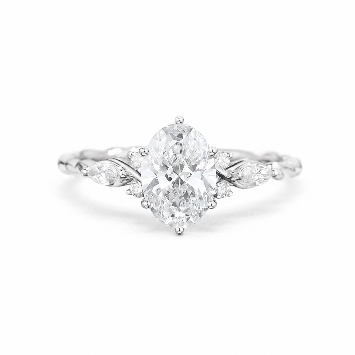Oval Cut Lab Grown Diamond Vine Engagement Ring