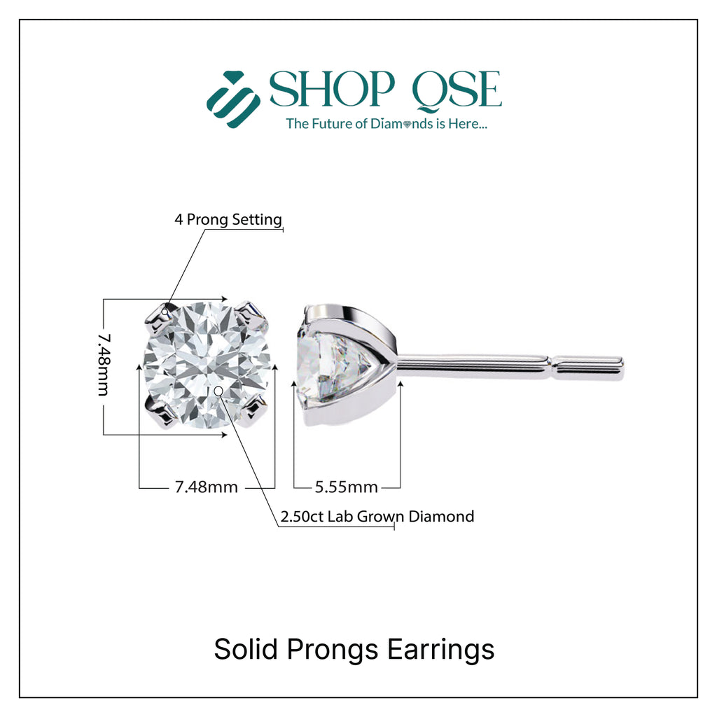 Pendientes de diamantes macizos cultivados en laboratorio de 2,50 ct