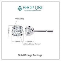Pendientes de diamantes macizos cultivados en laboratorio de 2,50 ct