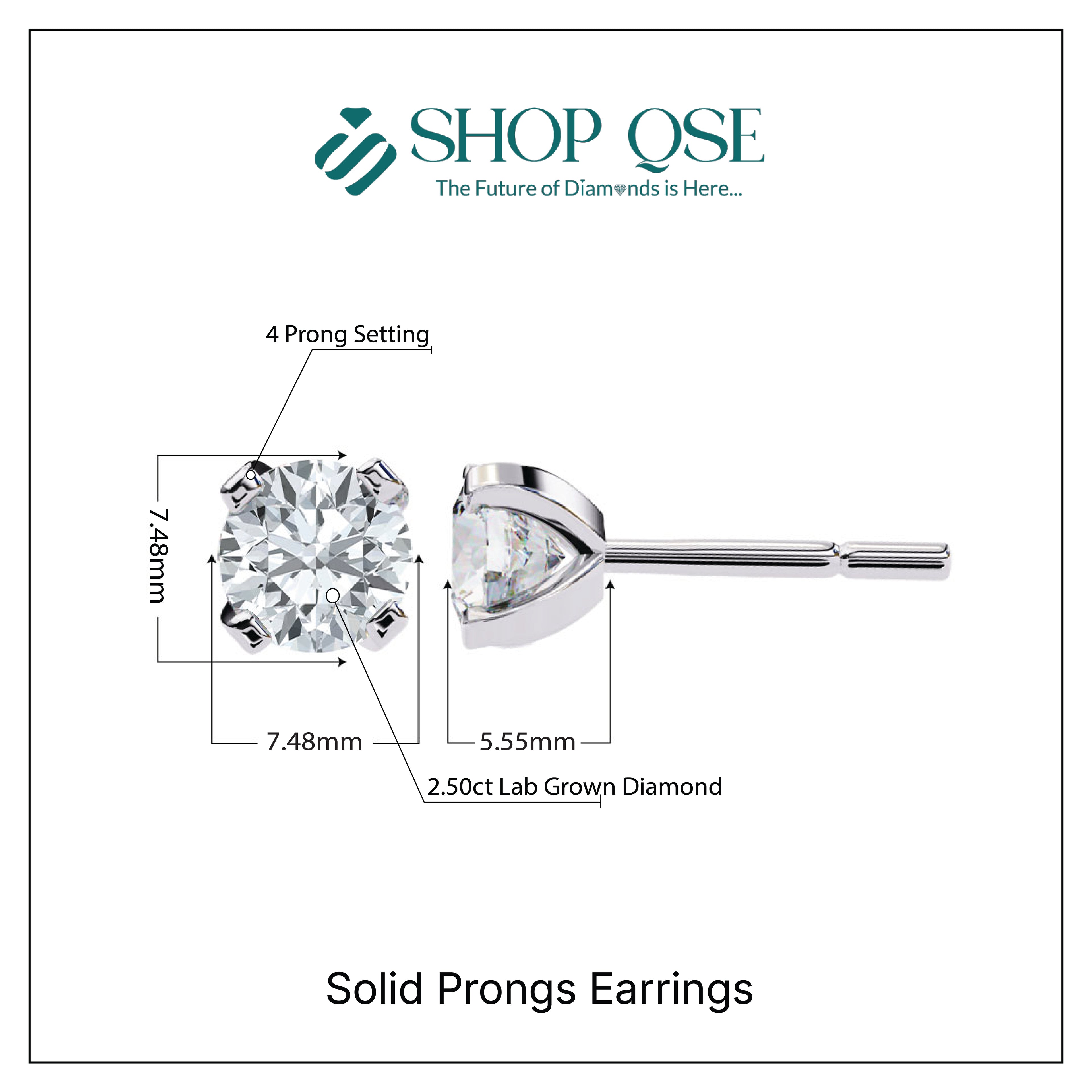 Pendientes de diamantes macizos cultivados en laboratorio de 2,50 ct