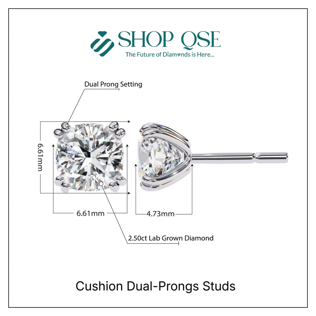 IGI 2.50ct Lab-Grown Diamond Cushion Dual-Prongs Studs