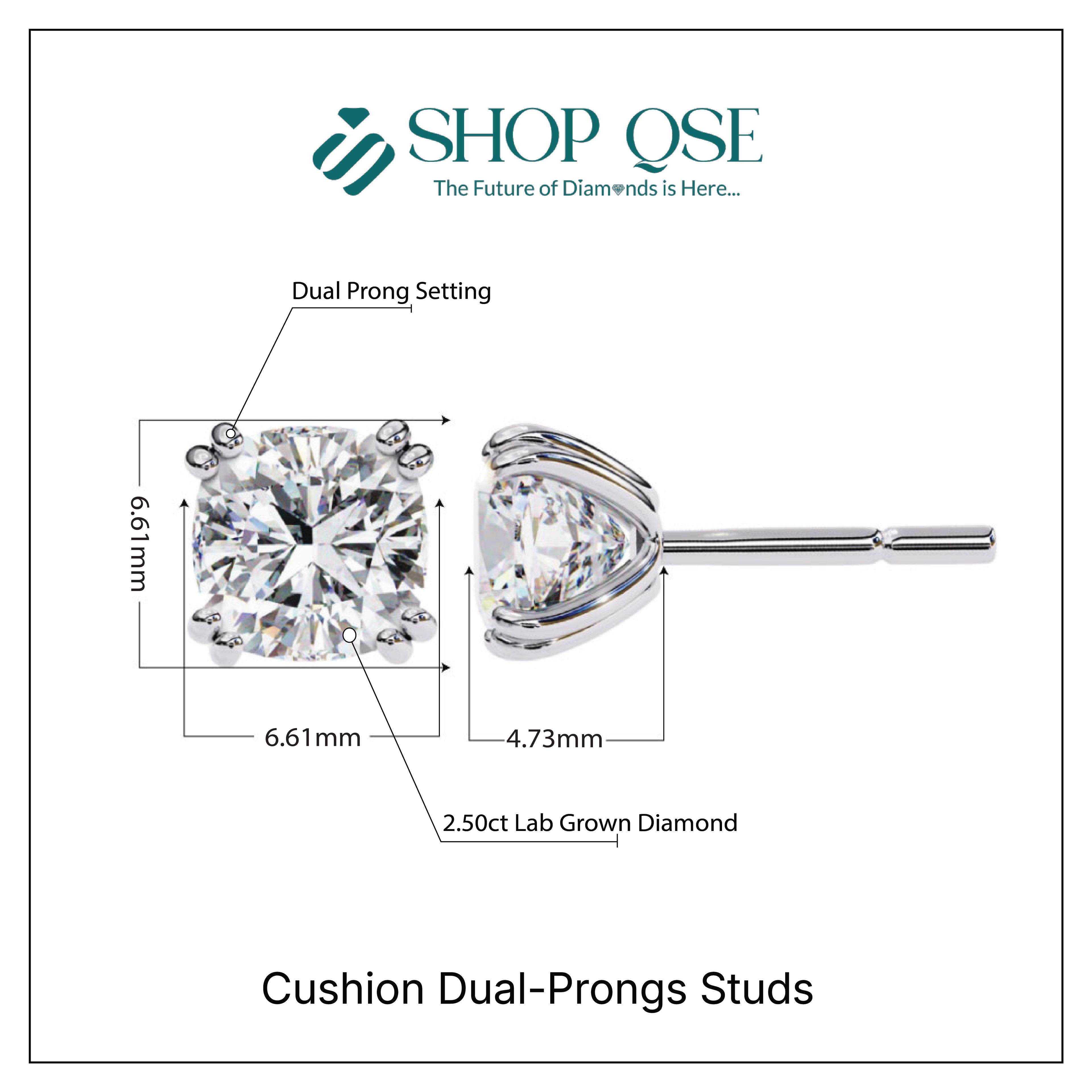 IGI 2.50ct Lab-Grown Diamond Cushion Dual-Prongs Studs