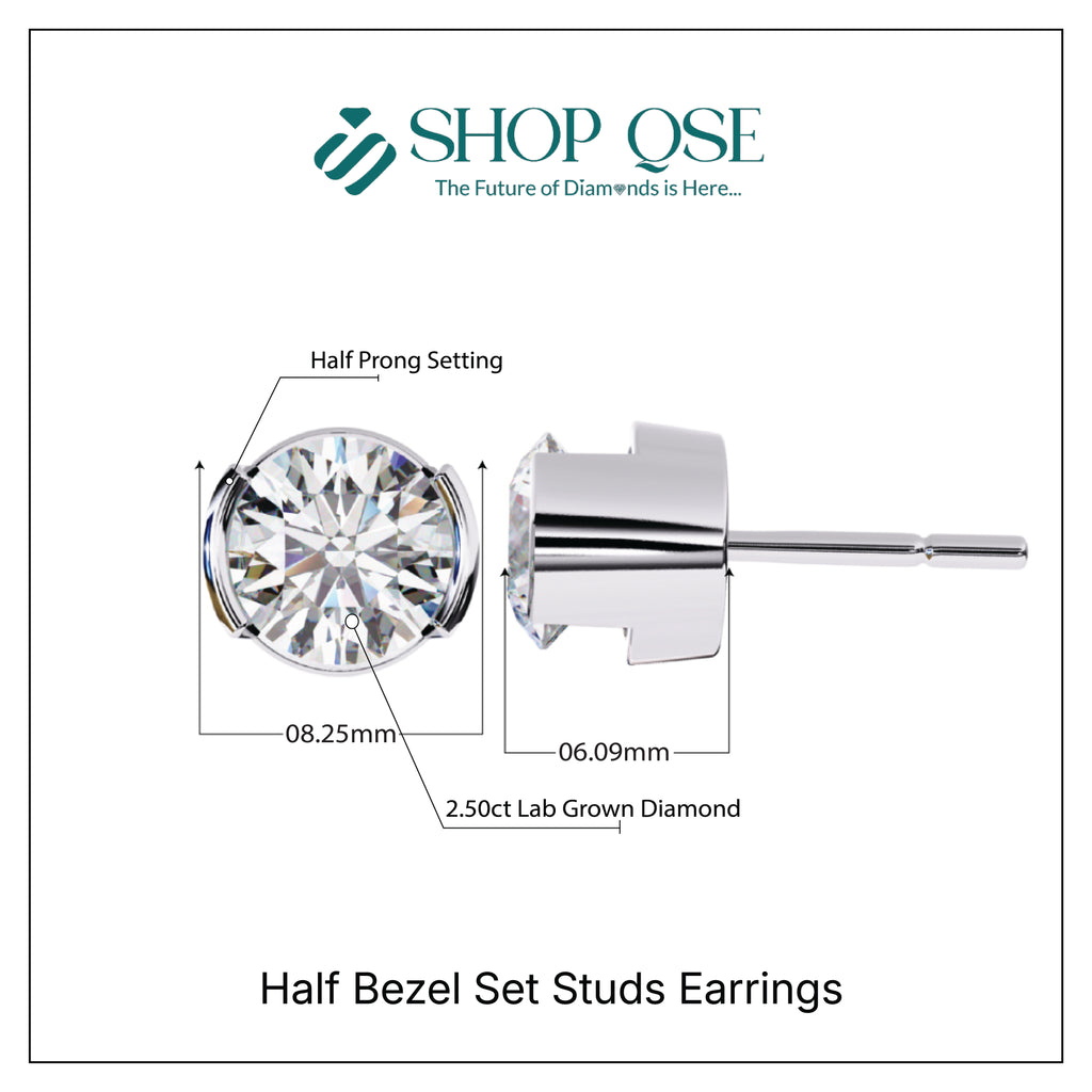 IGI 2.50ct Lab-Grown Diamond Half Bezel Set Studs