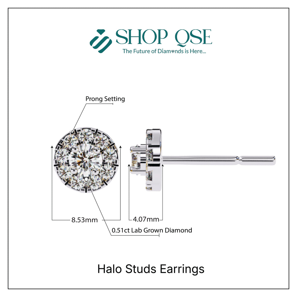 Pendientes con halo de diamantes cultivados en laboratorio de 0,51 ct