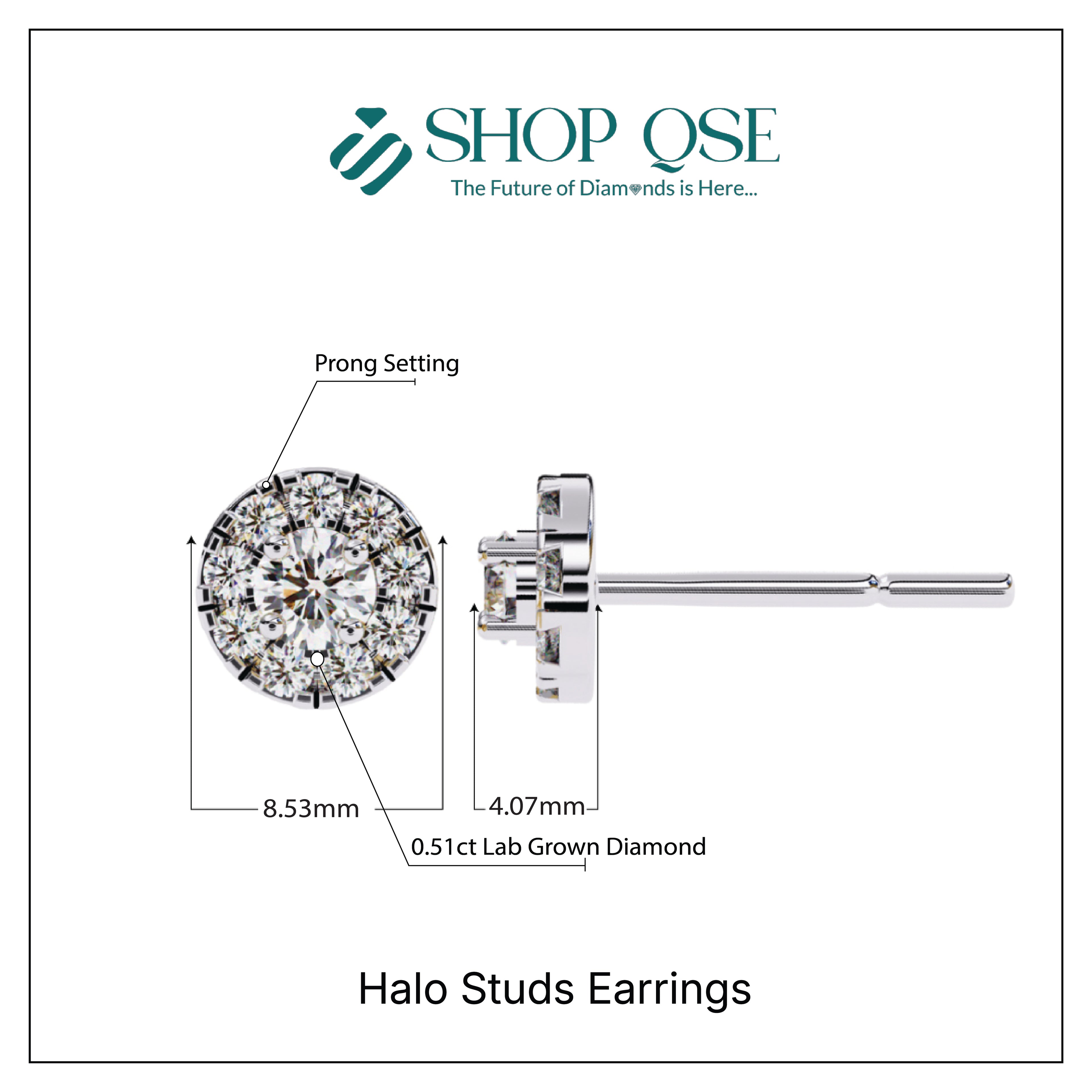 Pendientes con halo de diamantes cultivados en laboratorio de 0,51 ct