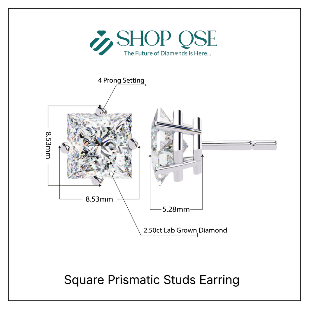 IGI 2.50ct Lab Grown Diamond Square Prismatic Studs