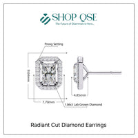 Pendientes de diamantes de talla radiante cultivados en laboratorio de 1,86 ct