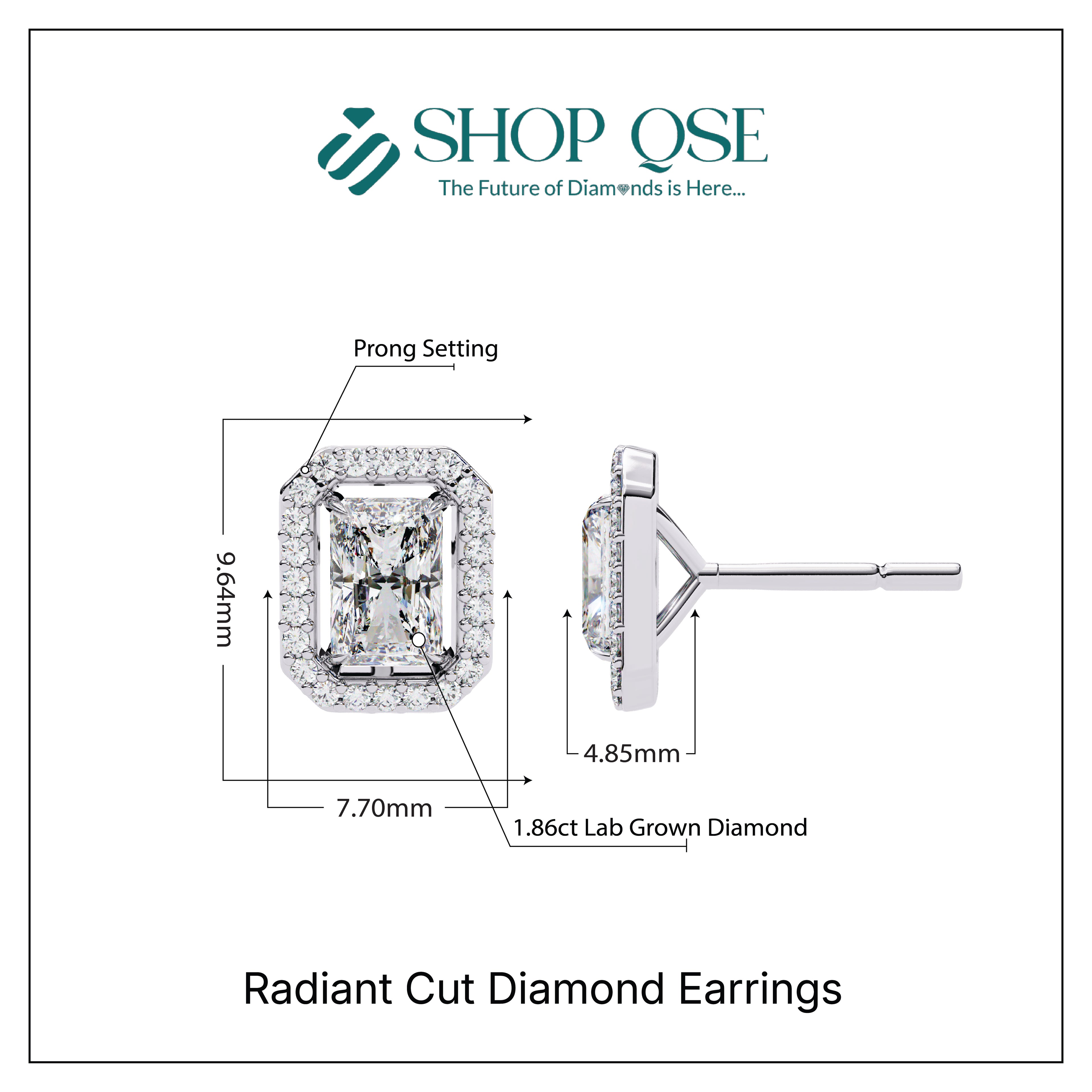 Pendientes de diamantes de talla radiante cultivados en laboratorio de 1,86 ct