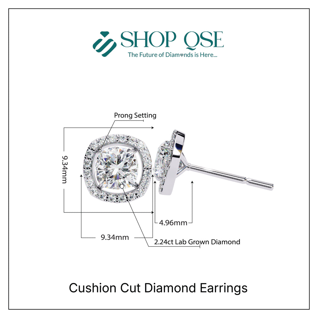 IGI 2.24ct Lab Grown Cushion Cut Diamond Earrings