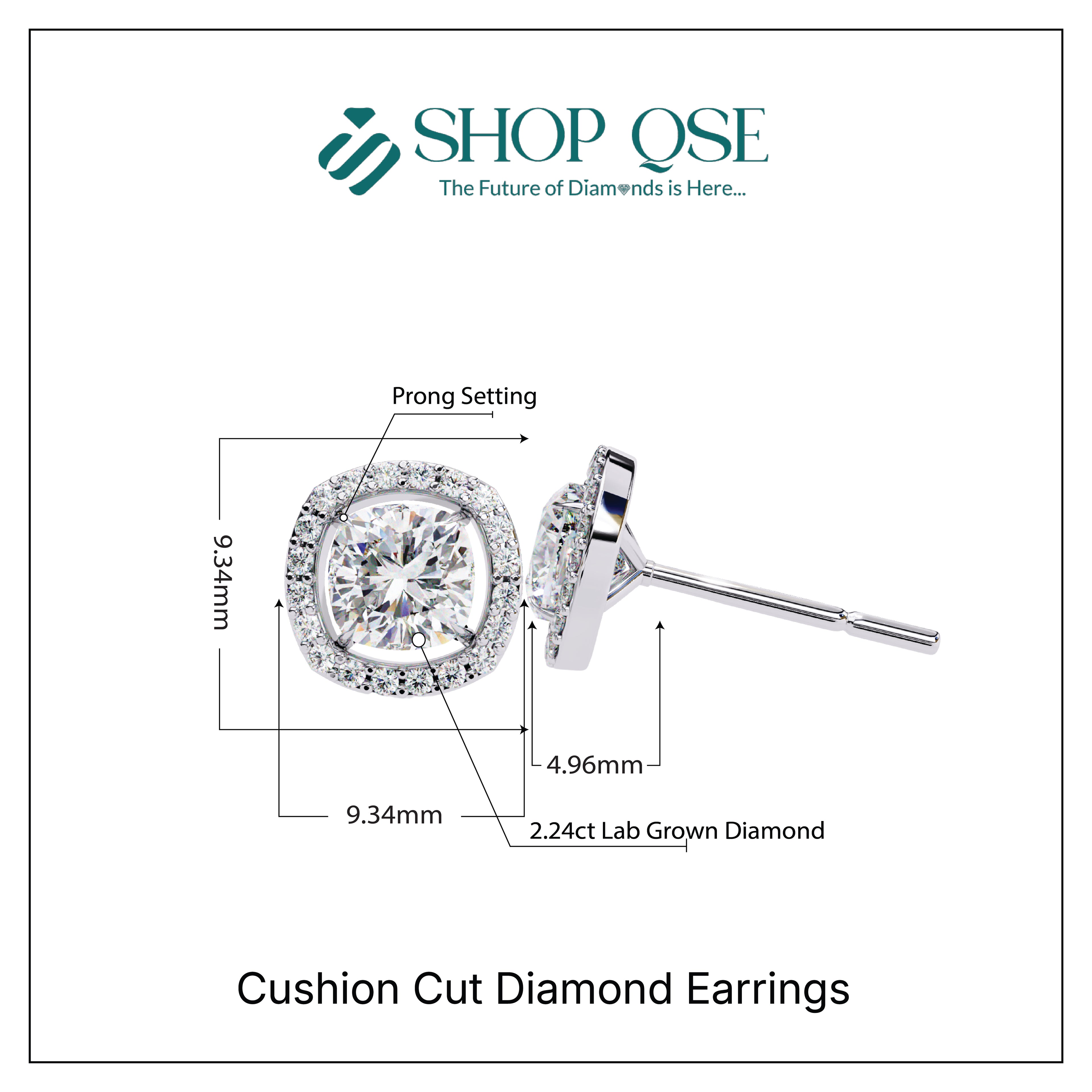 IGI 2.24ct Lab Grown Cushion Cut Diamond Earrings