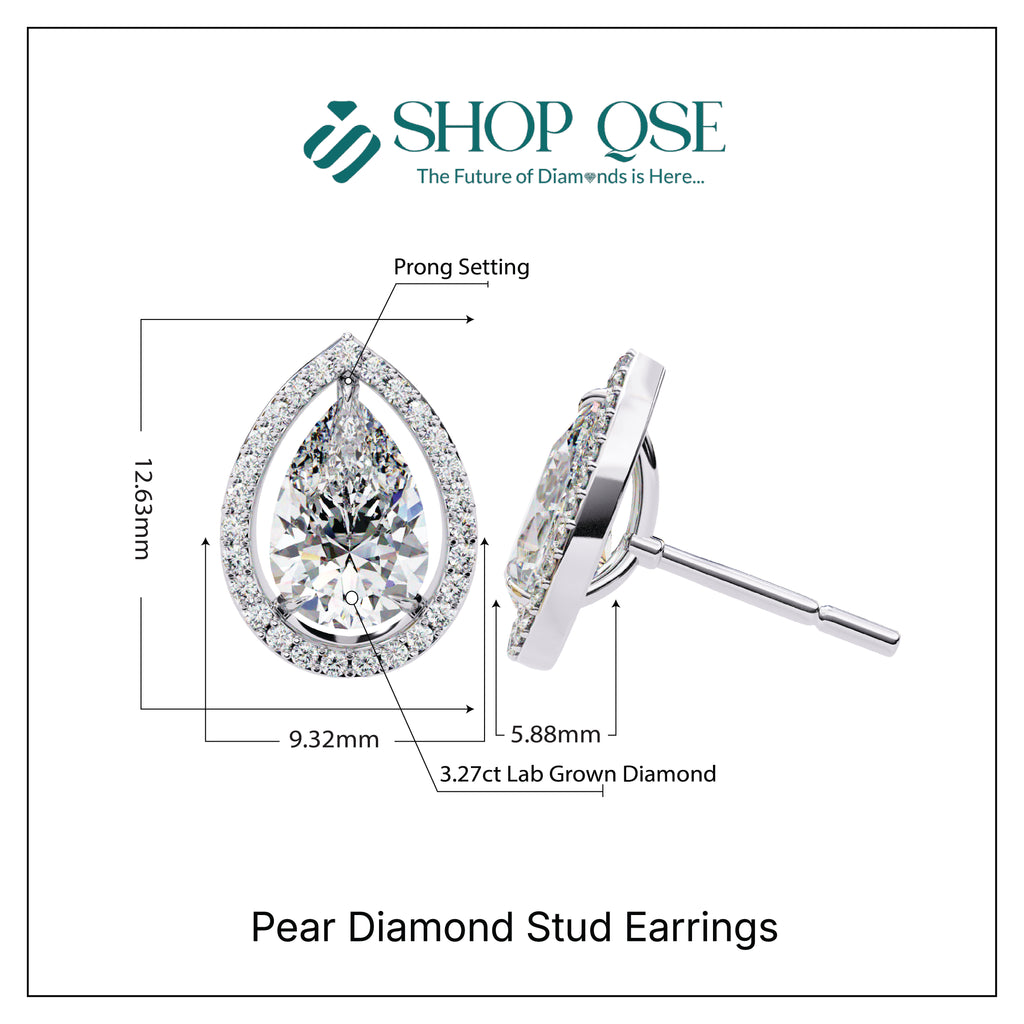 3.27ct Lab Grown Pear Diamond Stud Earrings