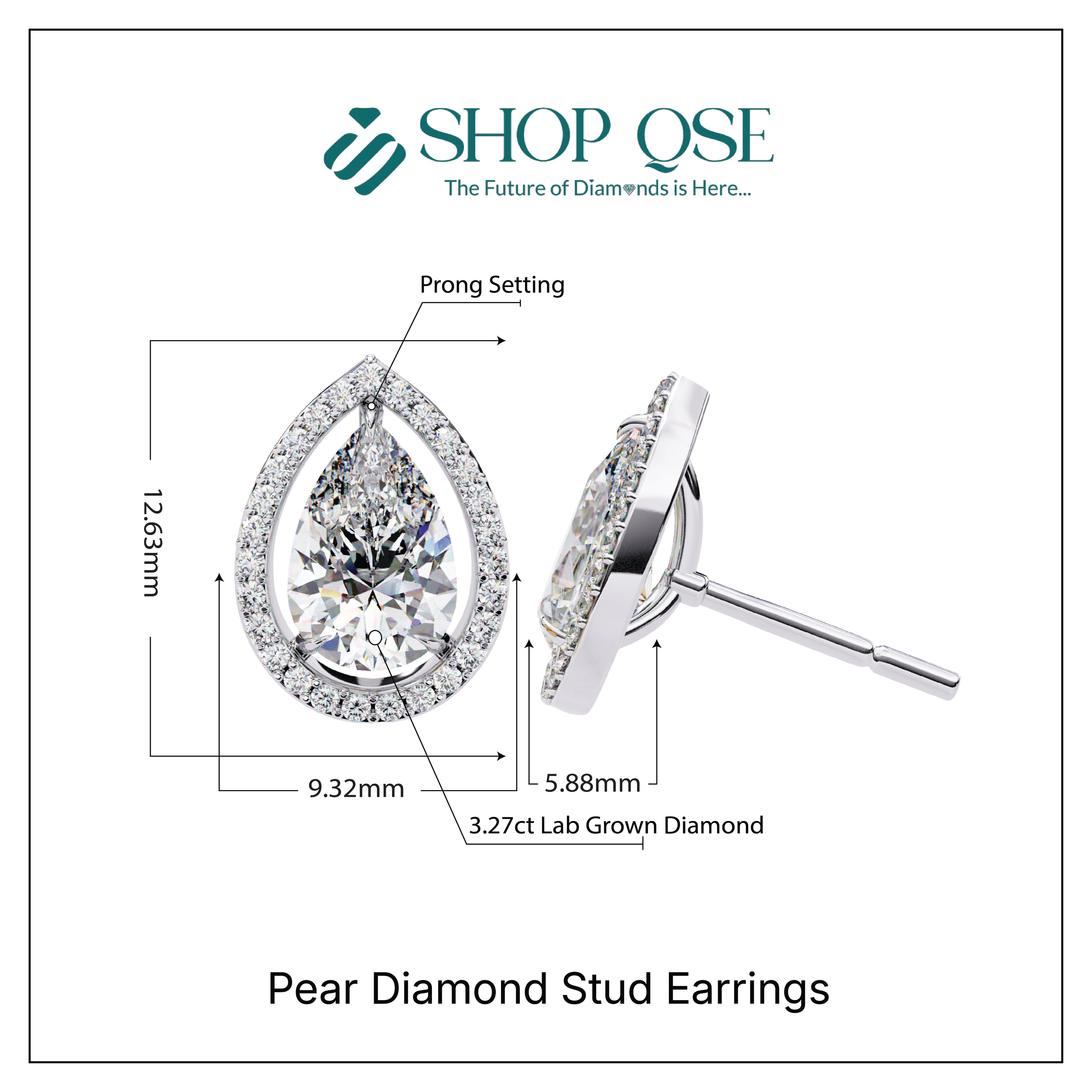 3.27ct Lab Grown Pear Diamond Stud Earrings