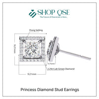 2.24ct Lab Grown Princess Diamond Stud Earrings