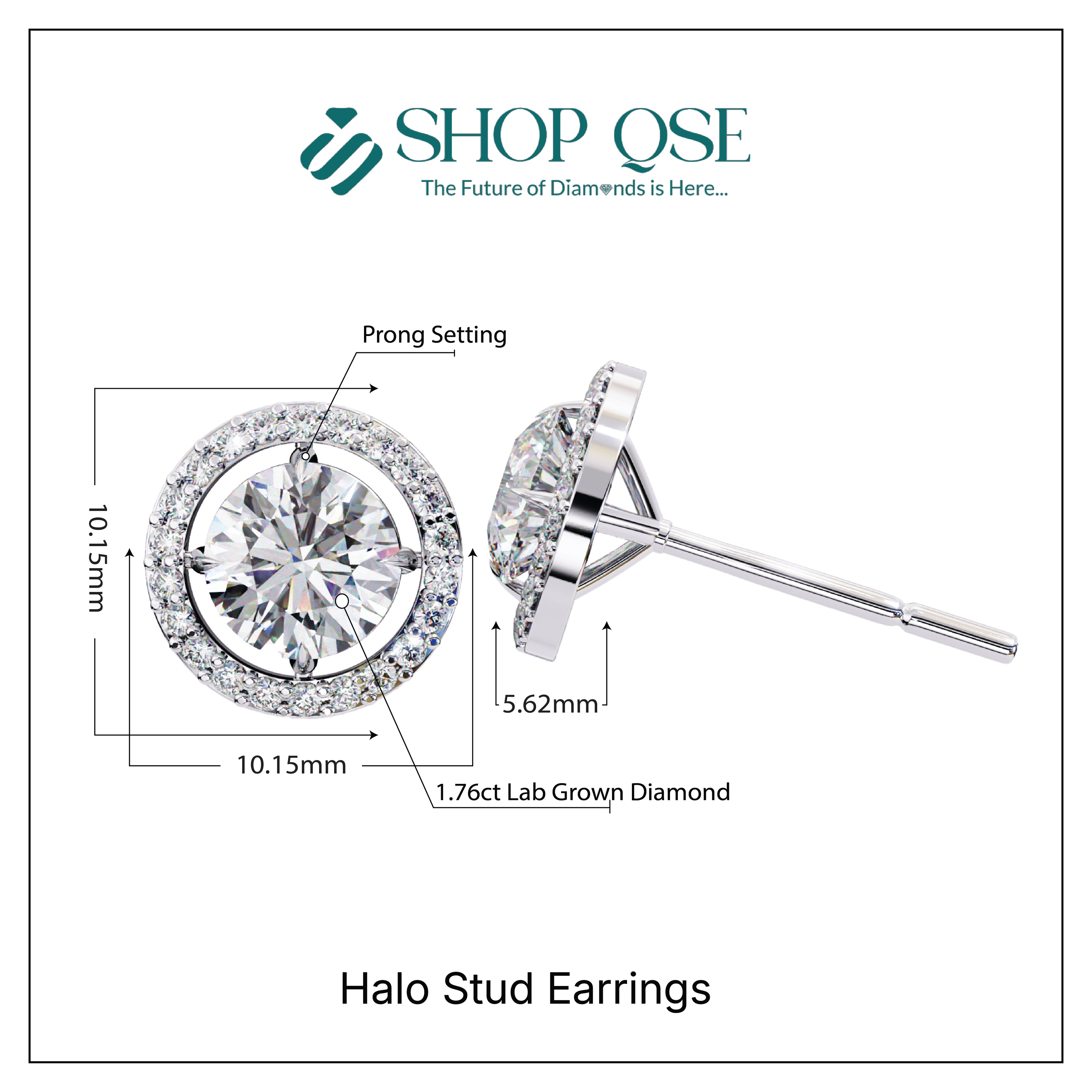 IGI 1.76ct Lab Grown Diamond Halo Stud Earrings