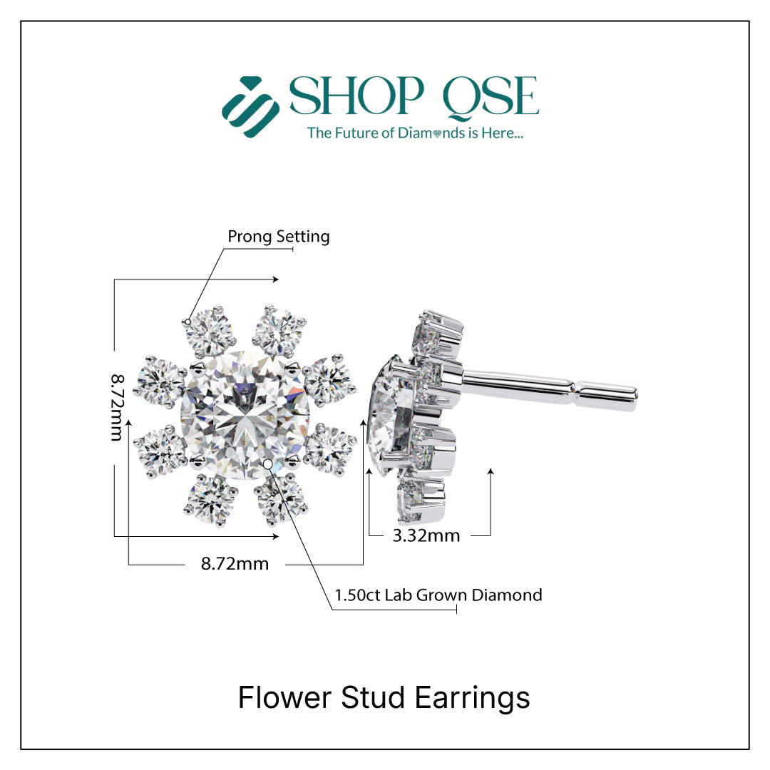 IGI 1.50ct Lab Grown Diamond Flower Stud Earrings