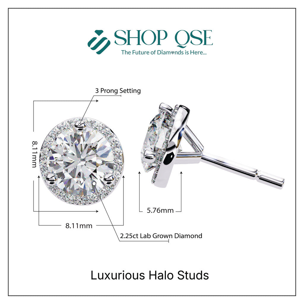 IGI 2.25ct Lab Grown Diamond Luxurious Halo Studs