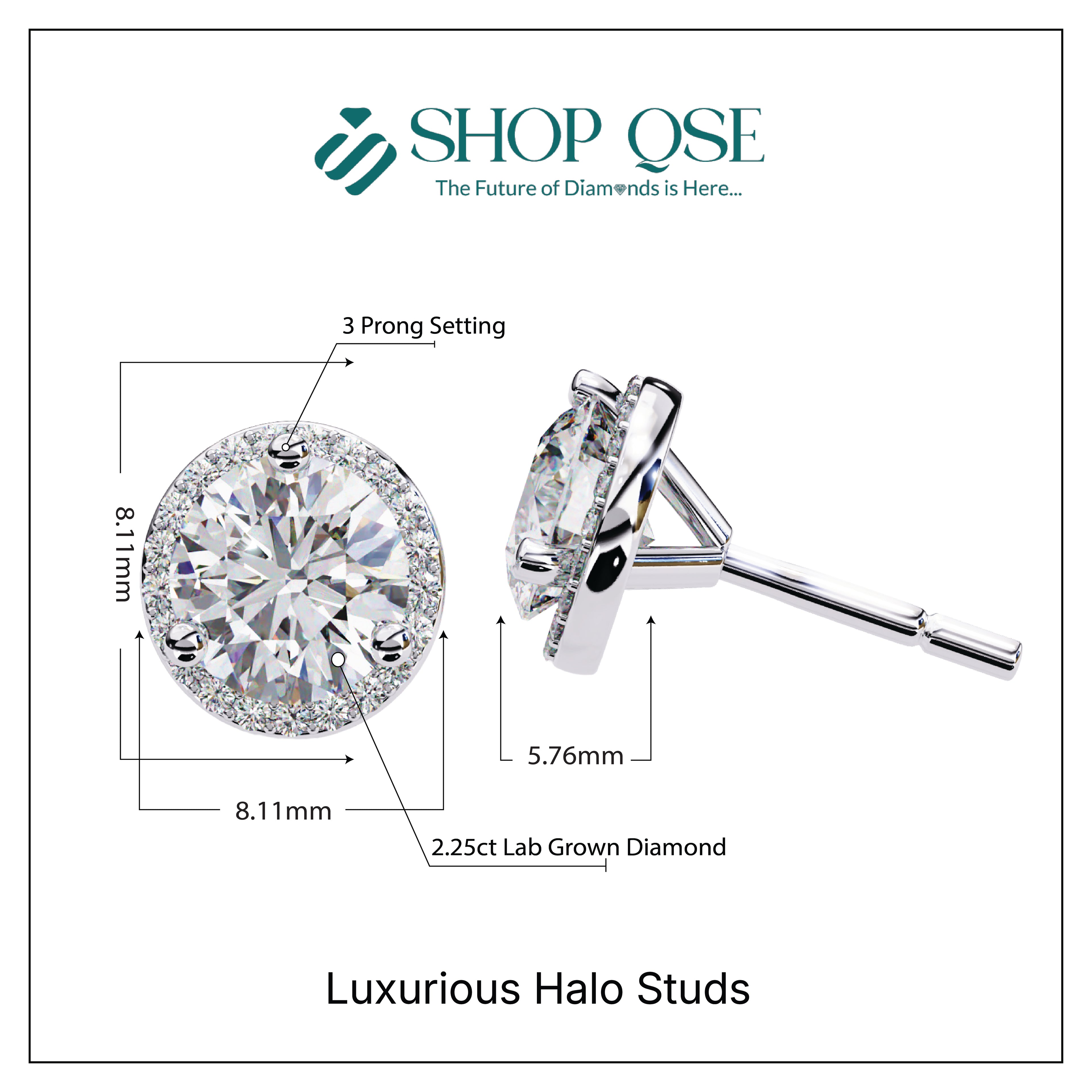 IGI 2.25ct Lab Grown Diamond Luxurious Halo Studs