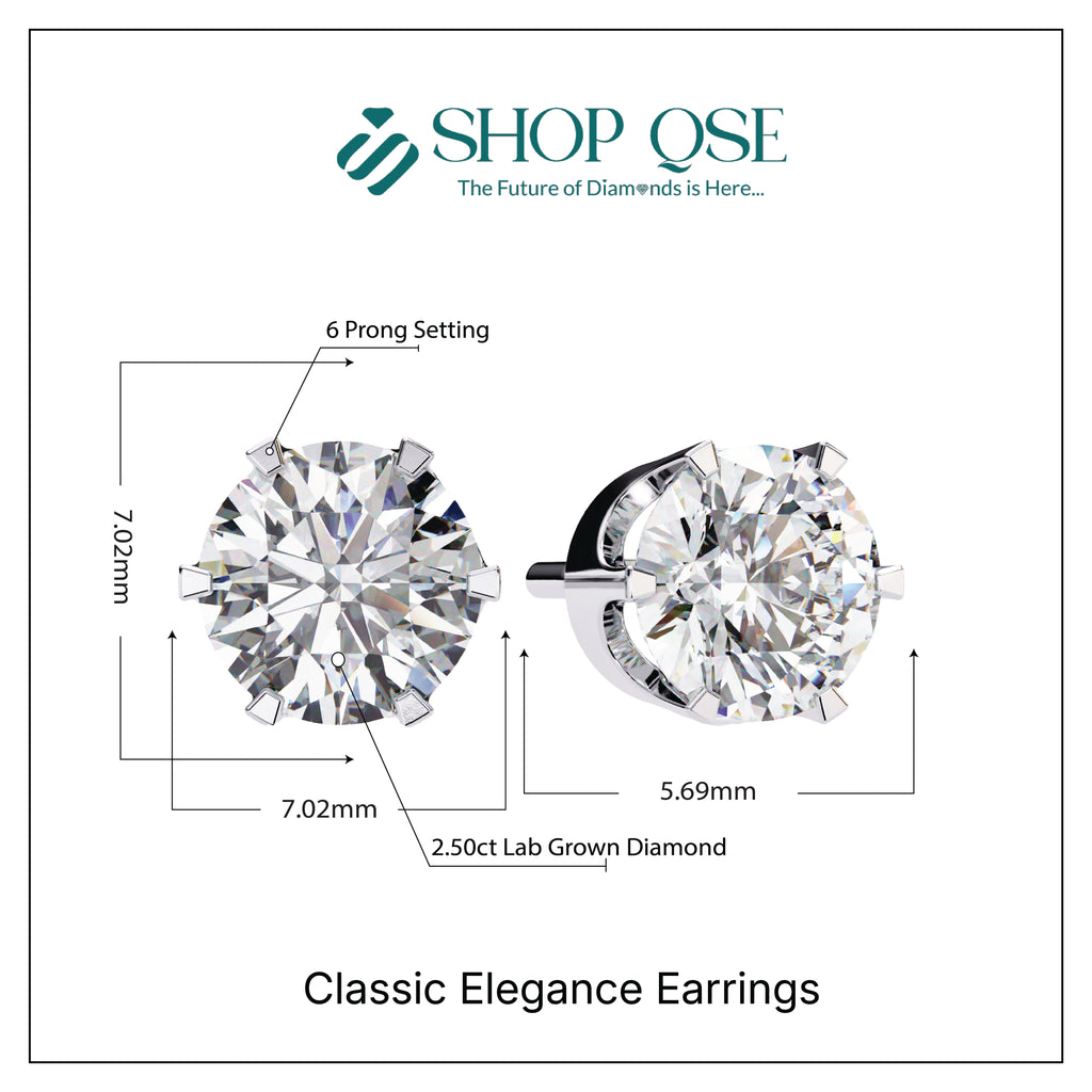 Pendientes de elegancia clásica con diamantes cultivados en laboratorio de 2,50 ct