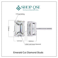 IGI 3.00ct Lab Grown Emerald Cut Diamond Studs